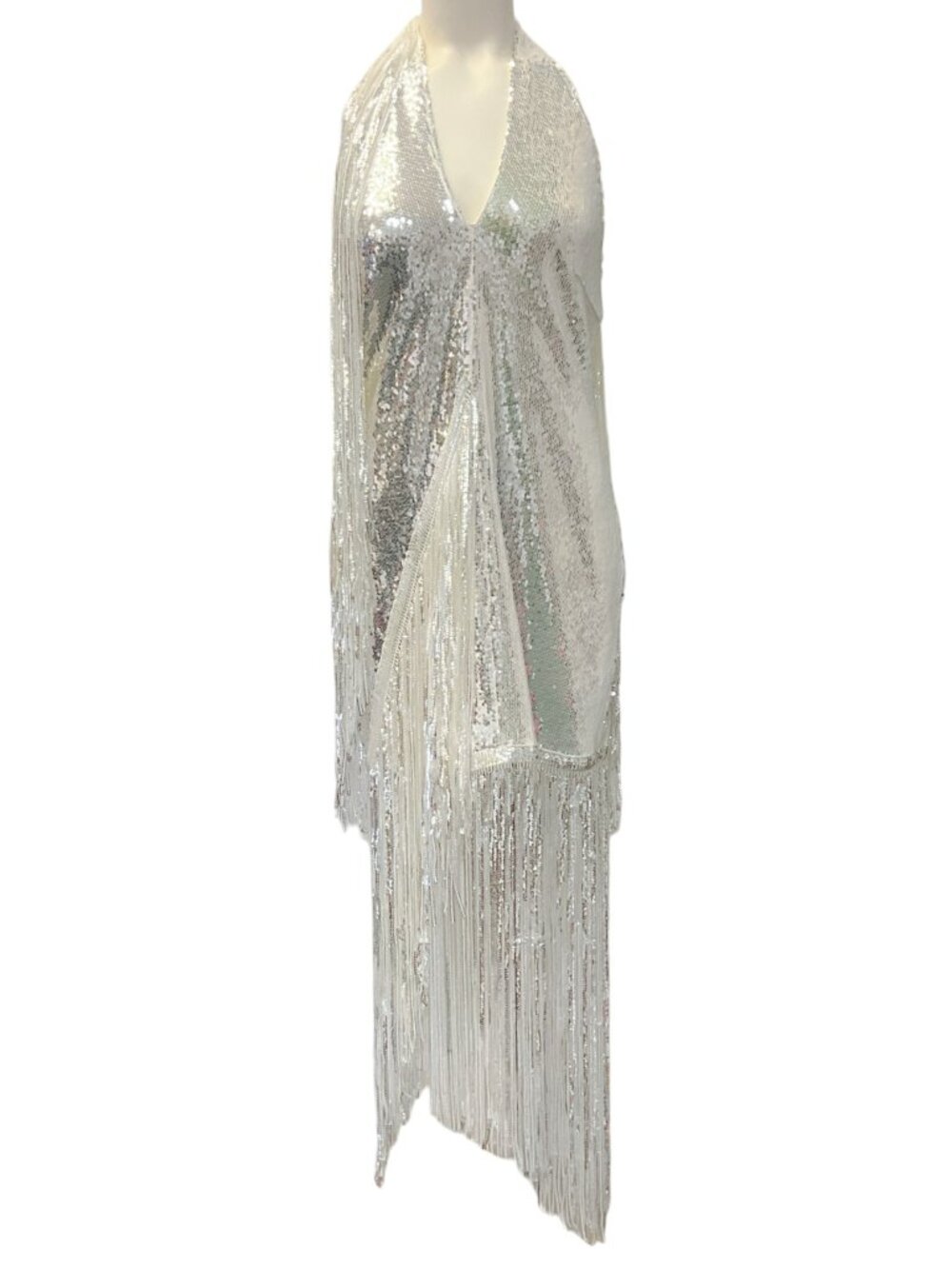 Rotate Silver / White Sequin Fringe Dress